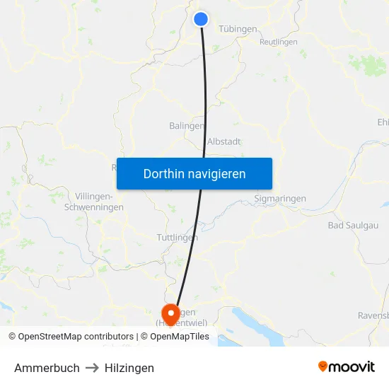 Ammerbuch to Hilzingen map