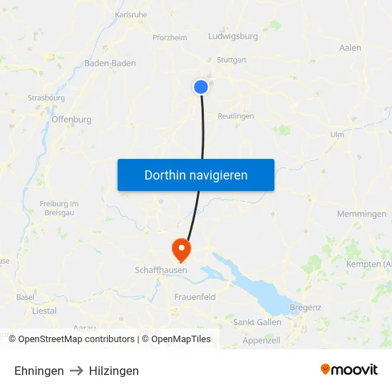Ehningen to Hilzingen map