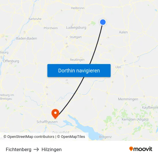 Fichtenberg to Hilzingen map