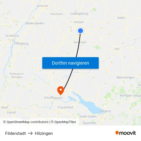 Filderstadt to Hilzingen map