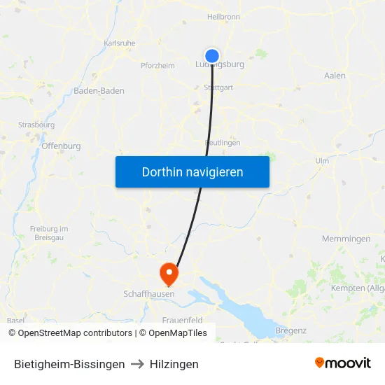 Bietigheim-Bissingen to Hilzingen map