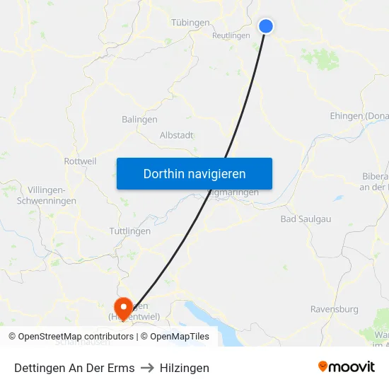 Dettingen An Der Erms to Hilzingen map