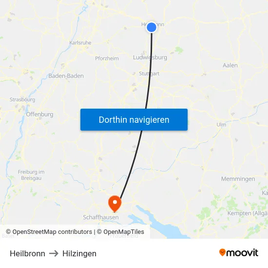 Heilbronn to Hilzingen map