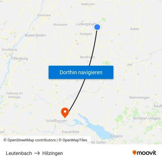 Leutenbach to Hilzingen map