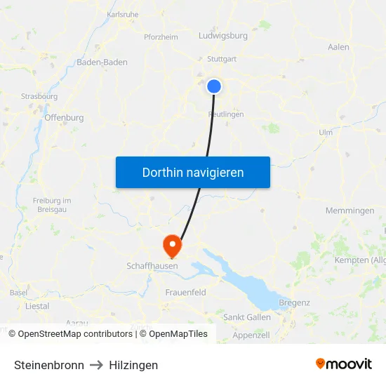 Steinenbronn to Hilzingen map