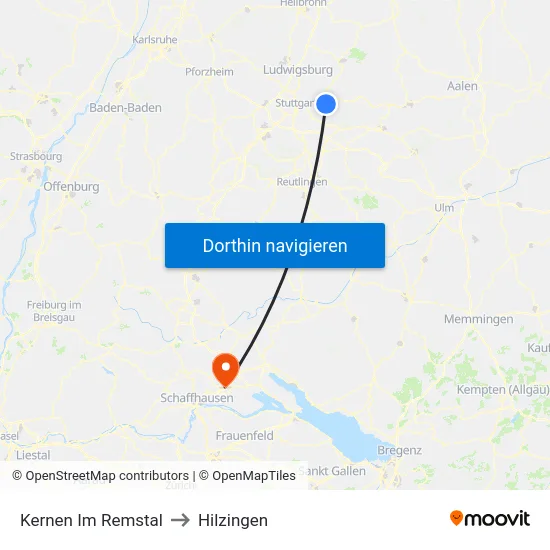Kernen Im Remstal to Hilzingen map