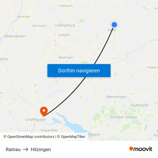 Rainau to Hilzingen map