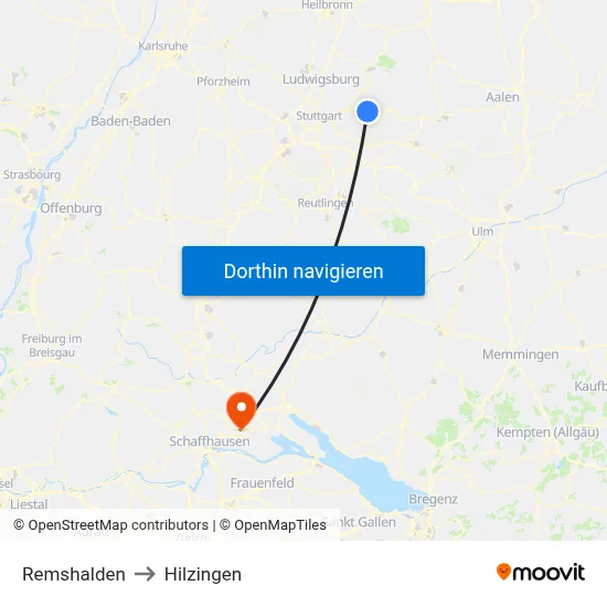 Remshalden to Hilzingen map