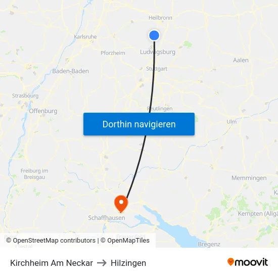 Kirchheim Am Neckar to Hilzingen map