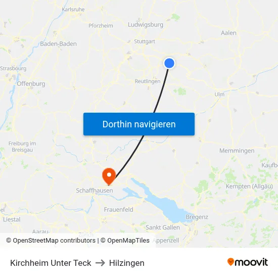Kirchheim Unter Teck to Hilzingen map