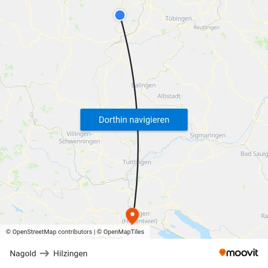 Nagold to Hilzingen map