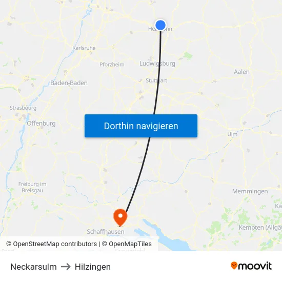 Neckarsulm to Hilzingen map