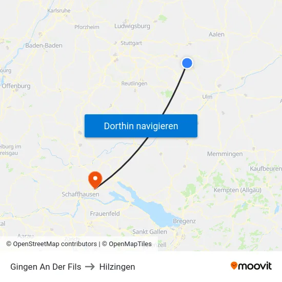 Gingen An Der Fils to Hilzingen map