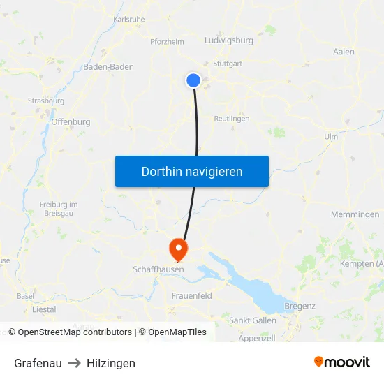Grafenau to Hilzingen map