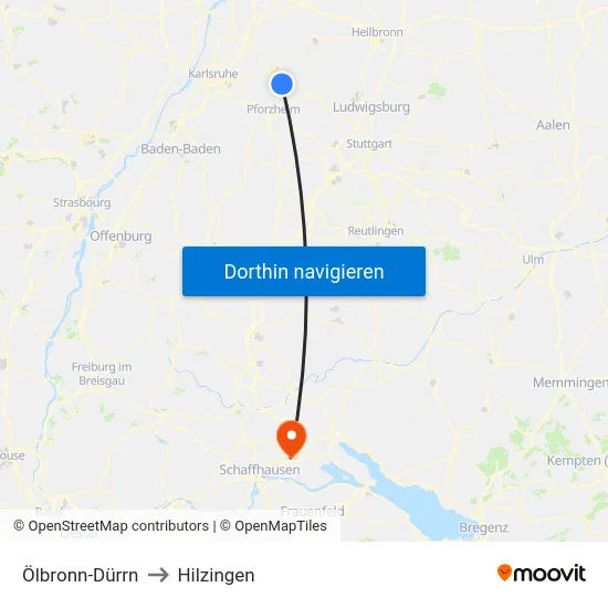 Ölbronn-Dürrn to Hilzingen map