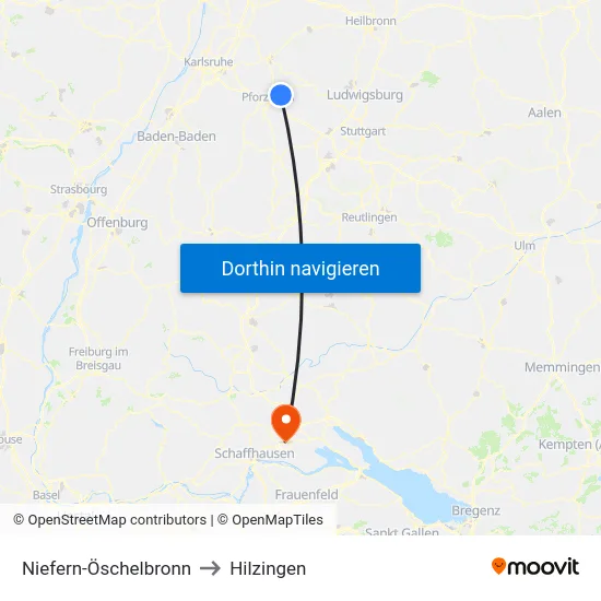 Niefern-Öschelbronn to Hilzingen map