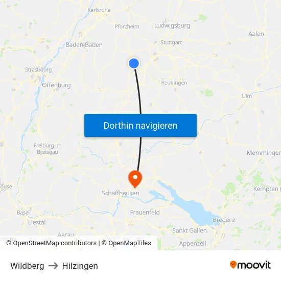 Wildberg to Hilzingen map