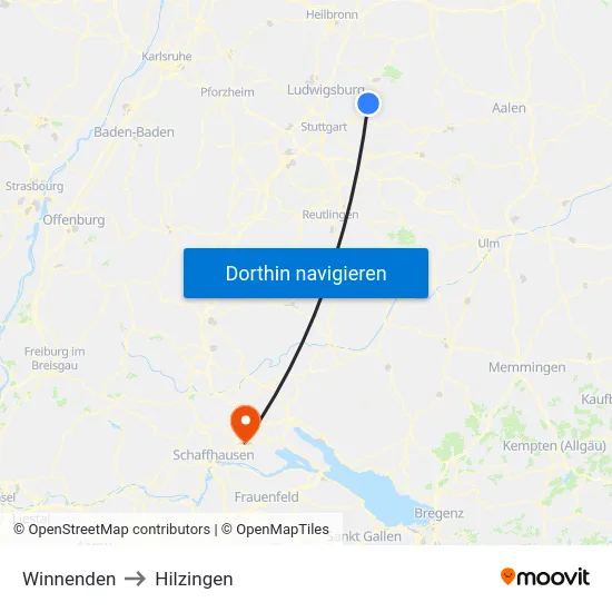 Winnenden to Hilzingen map