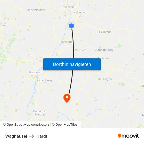 Waghäusel to Hardt map