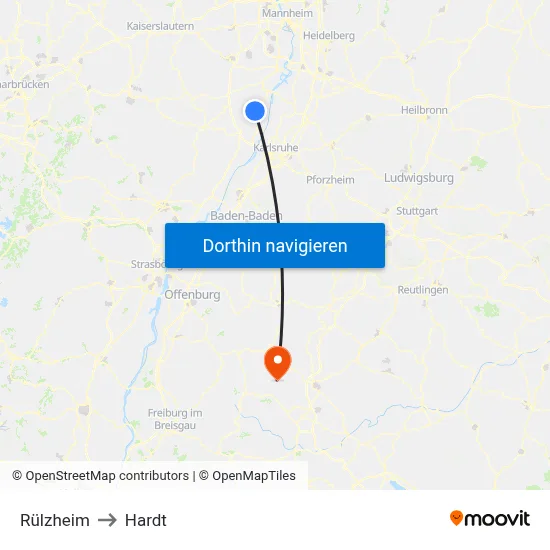 Rülzheim to Hardt map