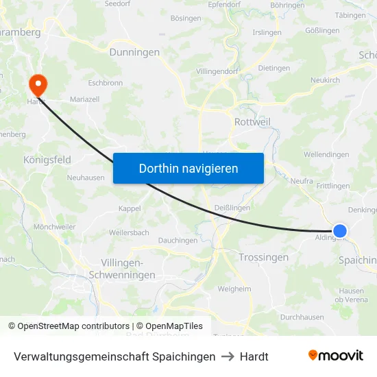 Verwaltungsgemeinschaft Spaichingen to Hardt map