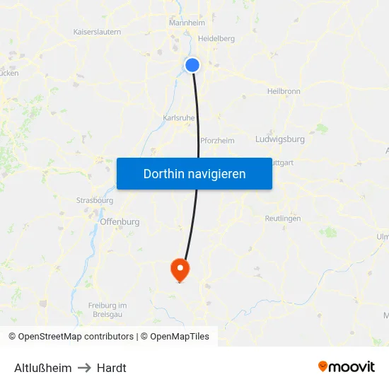Altlußheim to Hardt map