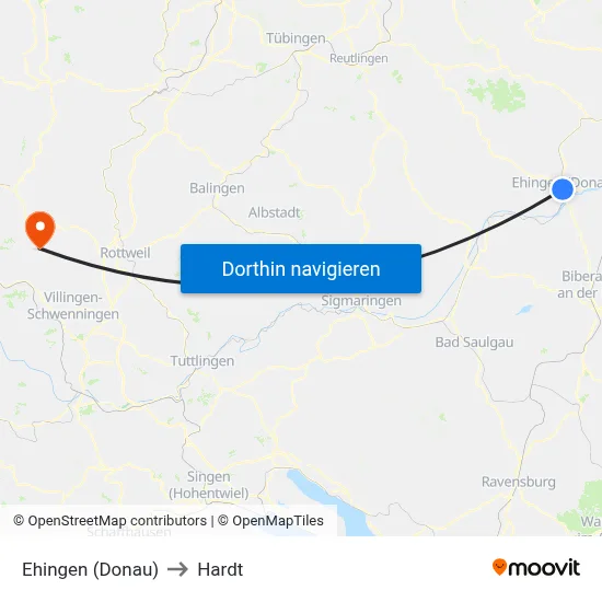 Ehingen (Donau) to Hardt map