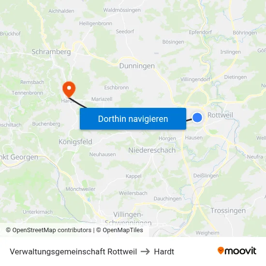 Verwaltungsgemeinschaft Rottweil to Hardt map