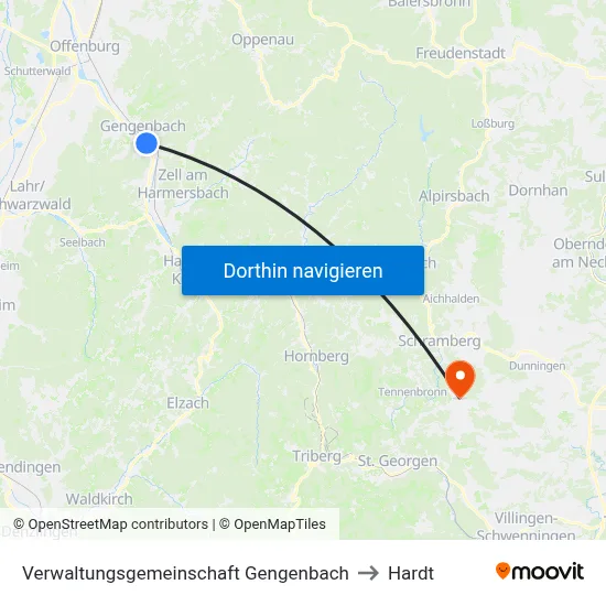 Verwaltungsgemeinschaft Gengenbach to Hardt map