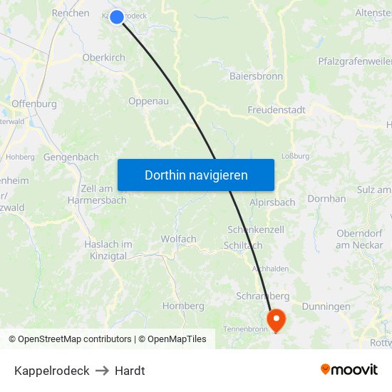 Kappelrodeck to Hardt map