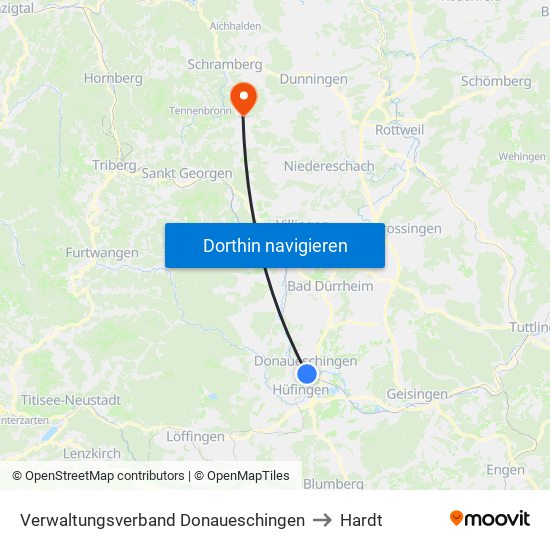 Verwaltungsverband Donaueschingen to Hardt map