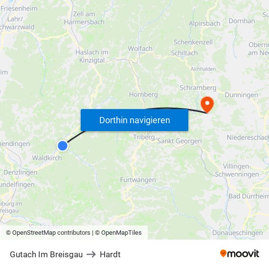 Gutach Im Breisgau to Hardt map