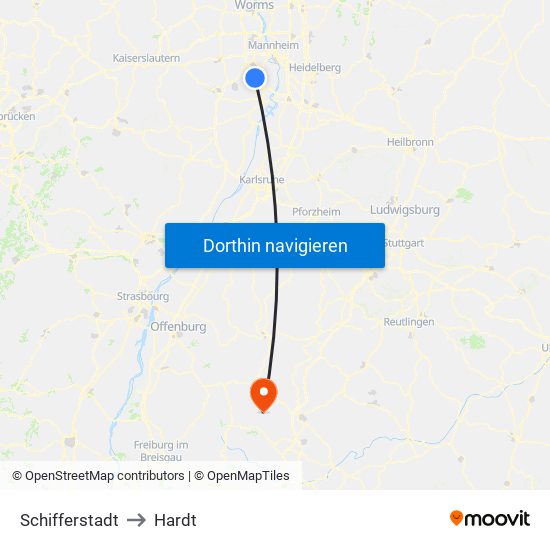 Schifferstadt to Hardt map