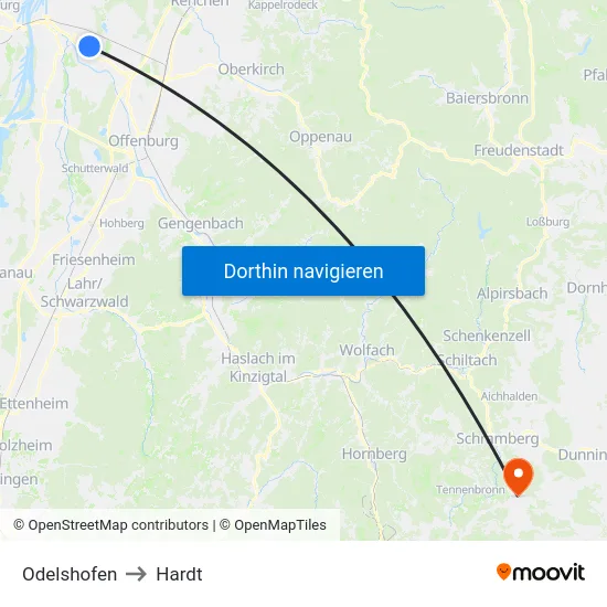 Odelshofen to Hardt map