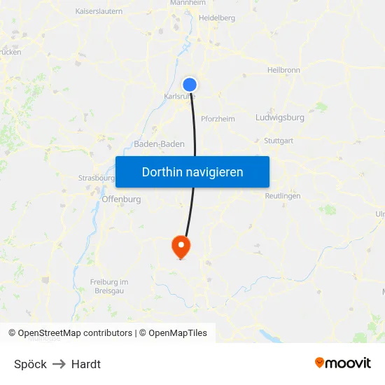 Spöck to Hardt map