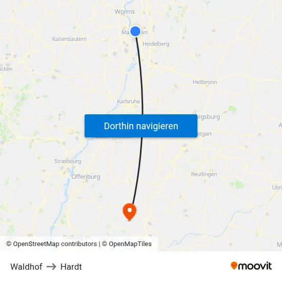 Waldhof to Hardt map