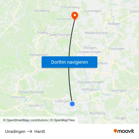Unadingen to Hardt map