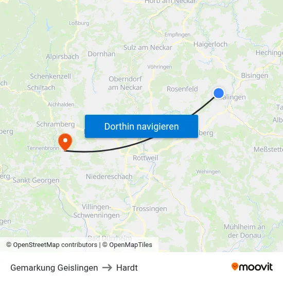 Gemarkung Geislingen to Hardt map