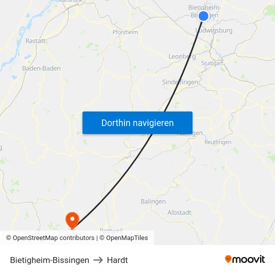 Bietigheim-Bissingen to Hardt map
