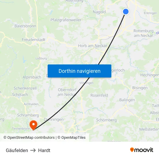 Gäufelden to Hardt map