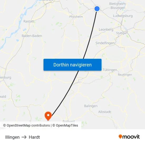 Illingen to Hardt map