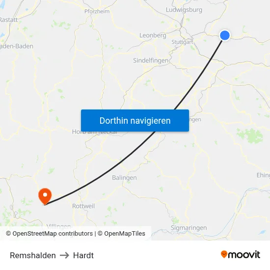 Remshalden to Hardt map