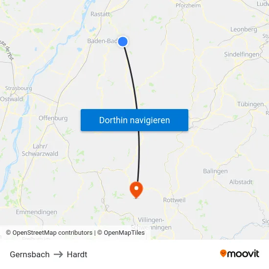 Gernsbach to Hardt map