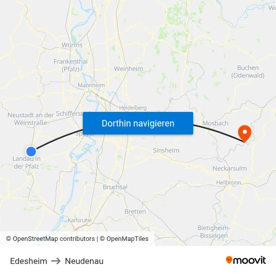 Edesheim to Neudenau map
