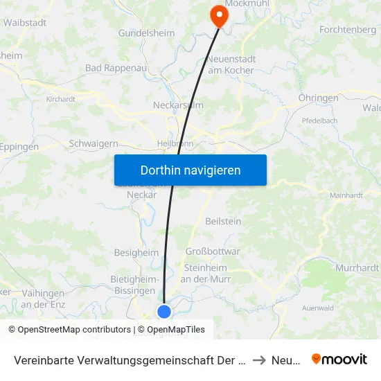 Vereinbarte Verwaltungsgemeinschaft Der Stadt Freiberg am Neckar to Neudenau map