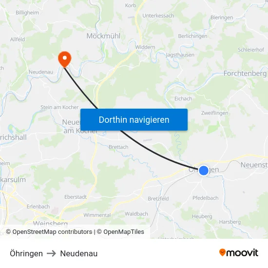 Öhringen to Neudenau map