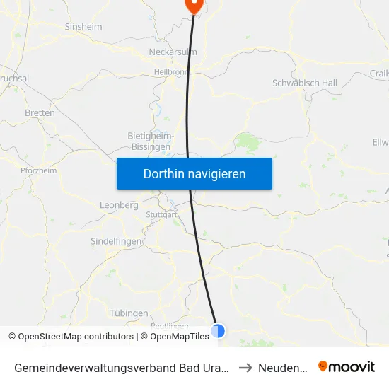 Gemeindeverwaltungsverband Bad Urach to Neudenau map