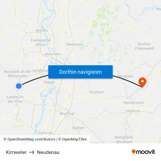 Kirrweiler to Neudenau map