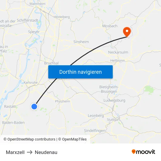 Marxzell to Neudenau map