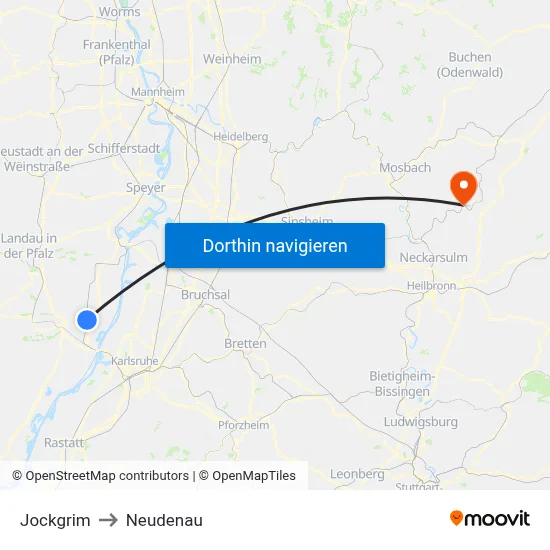 Jockgrim to Neudenau map